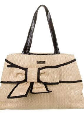 kate spade Beige Raffia Tote with Black Trim & Bow